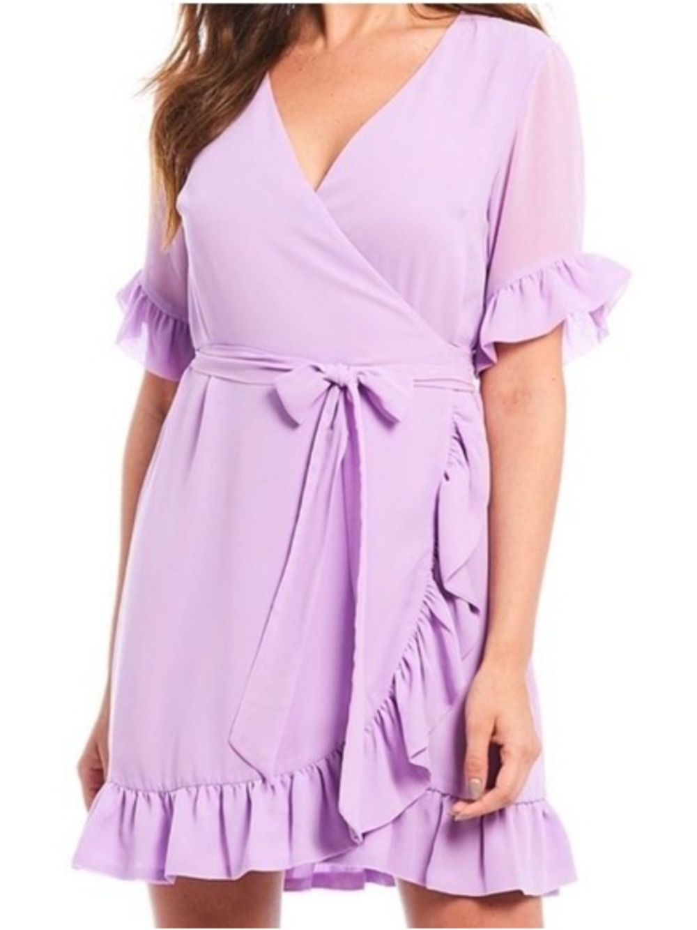 Gianni Bini Lilac Wrap Ruffle Mini Dress